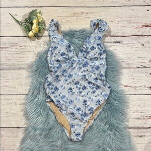 NWT A Pea in the Pod Maternity Floral Blue One Piece Swimsuit